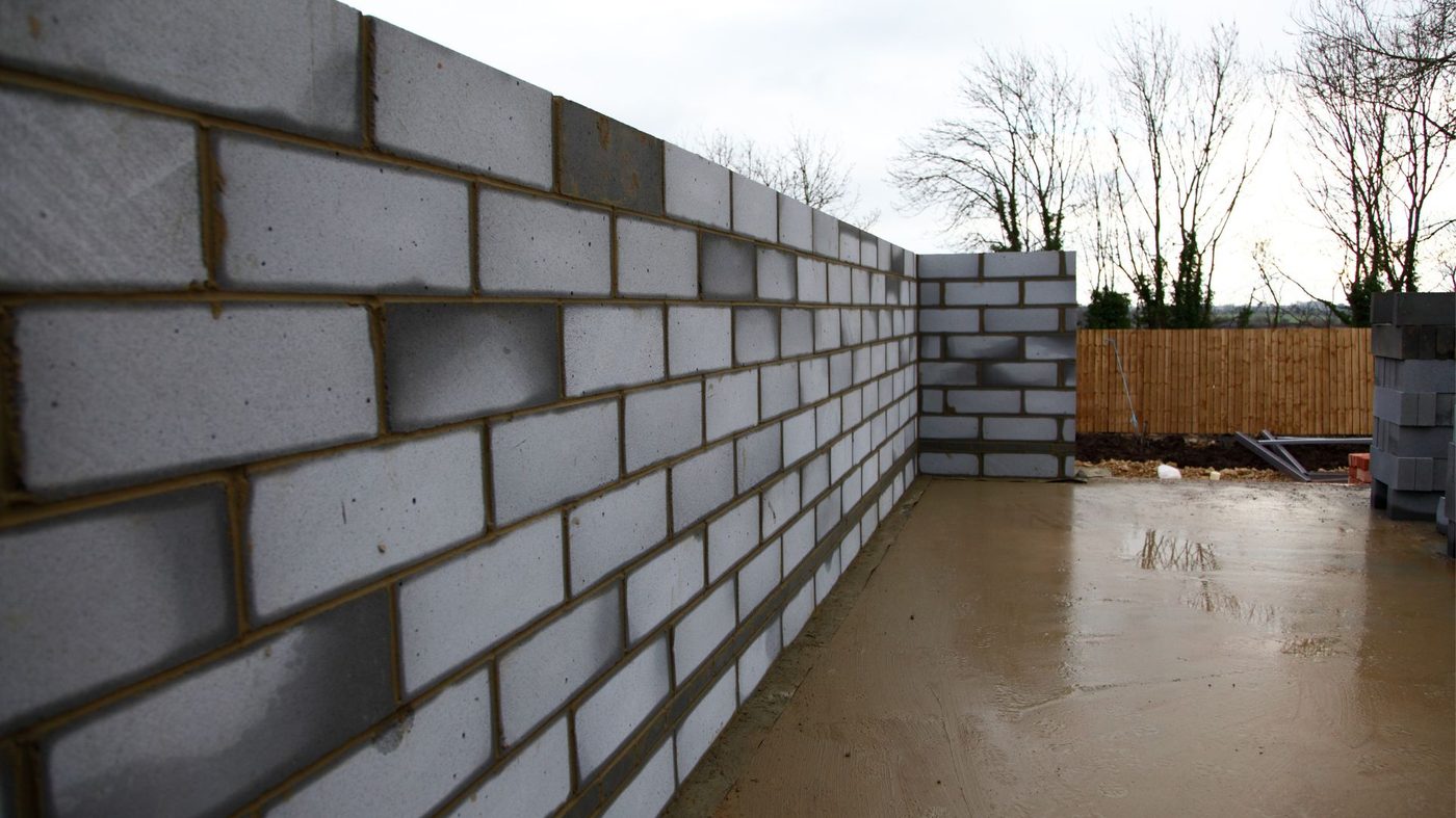 A rear extension under construction with block and brick walls